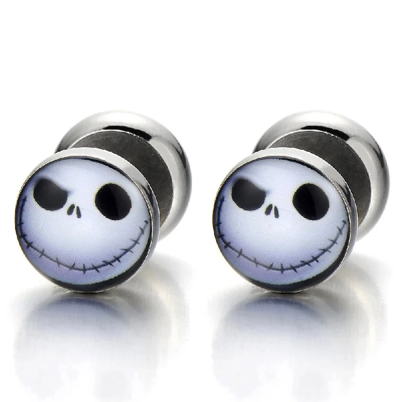 10MM Alien Stud Earrings for Men Women, Stainless Steel Illusion Tunnel Plug Screw Back, 2pcs