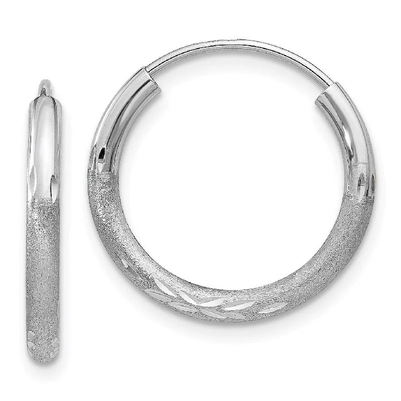 14KT White Gold 14X2MM Diamond-cut Hoop Earrings