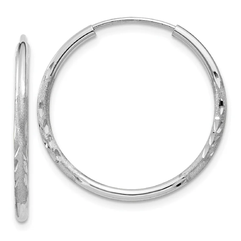 14KT White Gold 21X1.5MM Diamond-cut Hoop Earrings