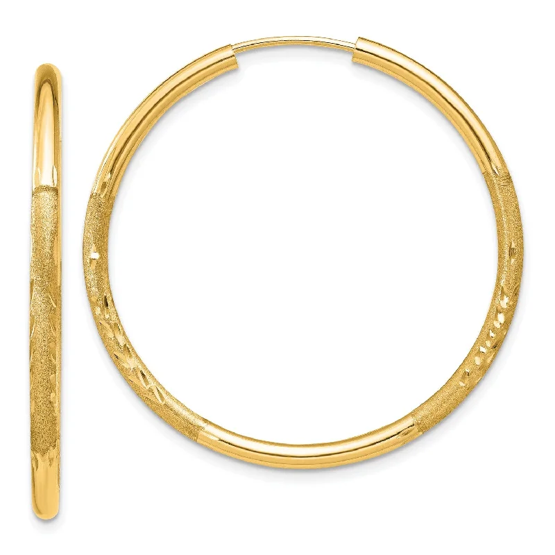 14KT Yellow Gold 30X2MM Diamond-cut Endless Hoop Earrings