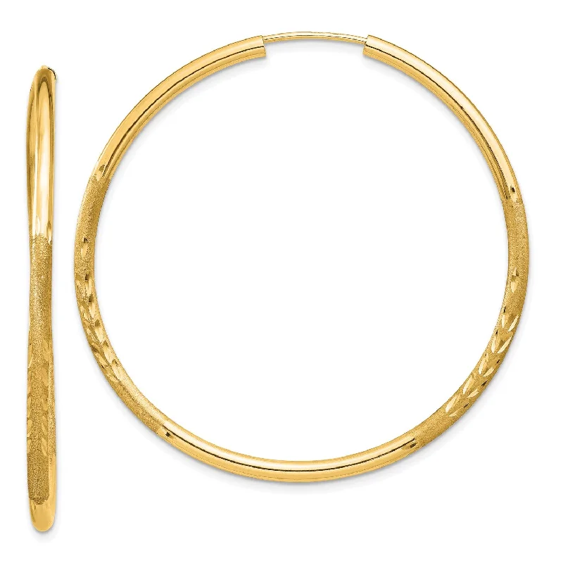 14KT Yellow Gold 40X2MM Diamond-cut Hoop Earrings