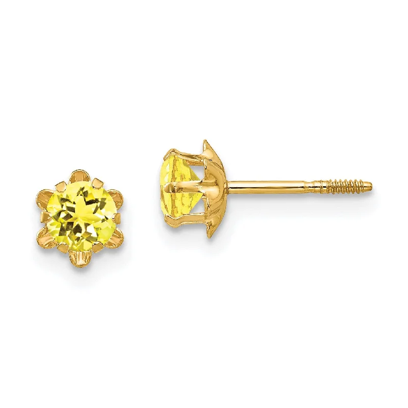 4MM Round Citrine Birthstone Earrings in 14KT Yellow Gold