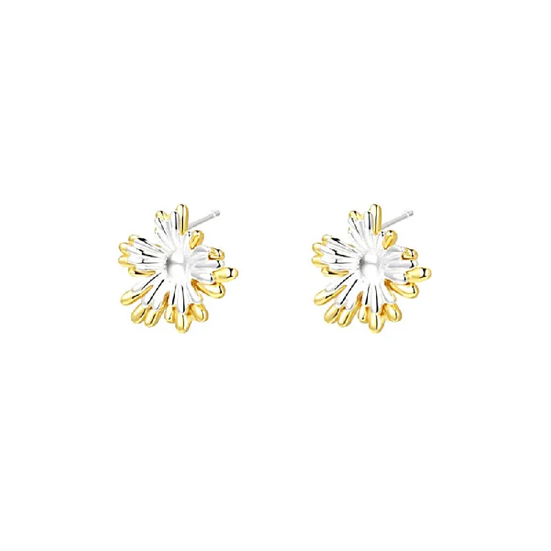 925 Silver Contrast Color Irregular Metal Flower Earrings