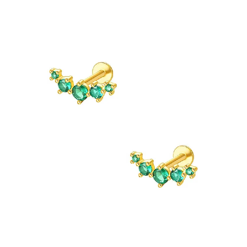 925 Silver Curved Green CZ Diamond Double Sided Earrings