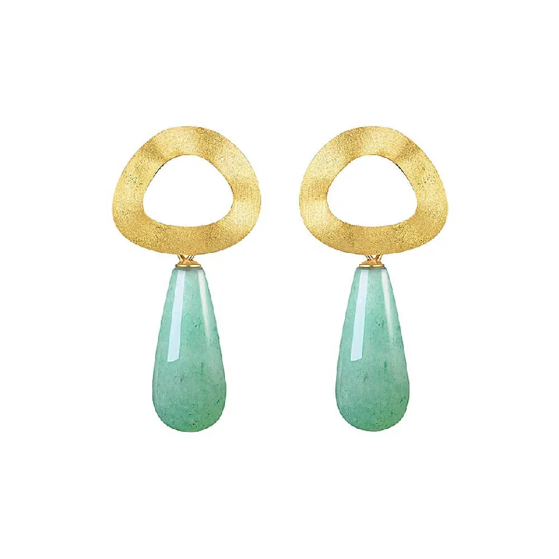 925 Silver Round Drop Shape Gold Teal Stone Stud Earrings