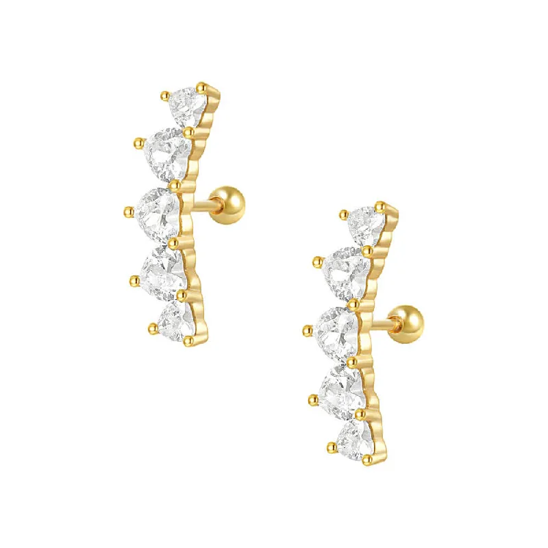 925 Silver Triangular CZ Diamond Ball Back Earrings