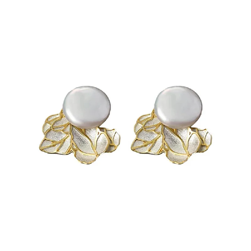 925 Silver Vintage Baroque Pearl Leaf Stud Earrings