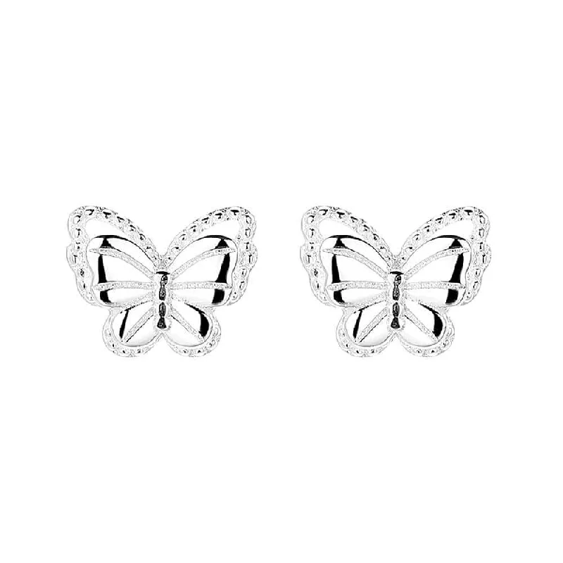 925 Sterling Silver Butterfly Threaded Sweet Ball Back Earrings