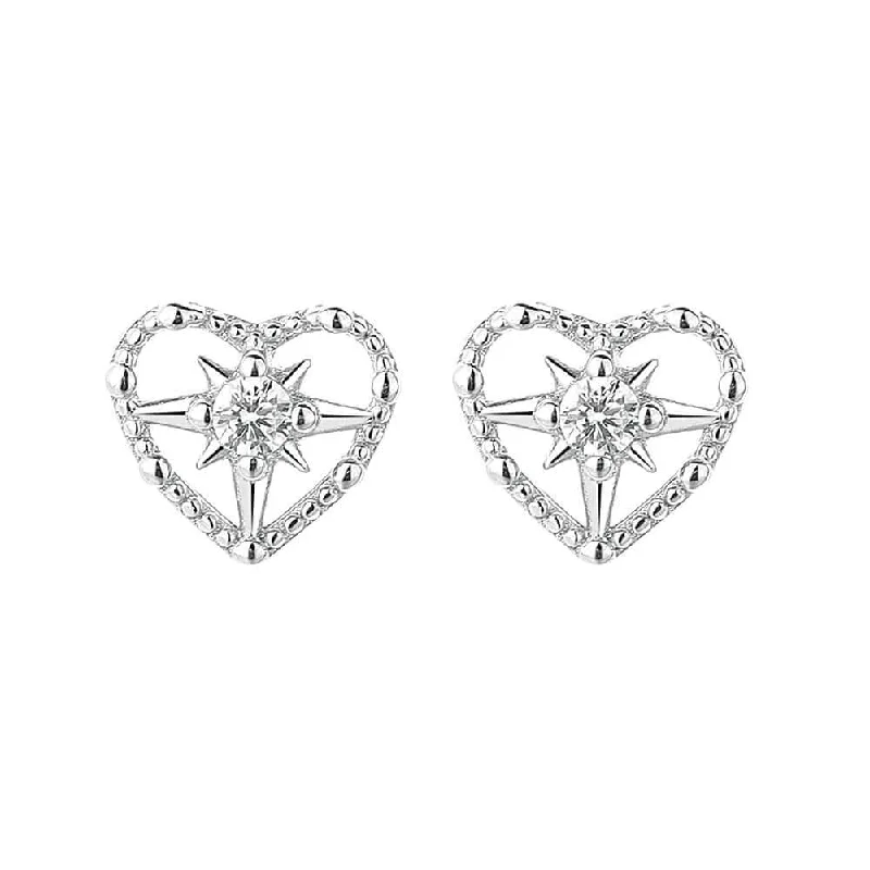 925 Sterling Silver Heart Mango Threaded Stud Ball Back Earrings