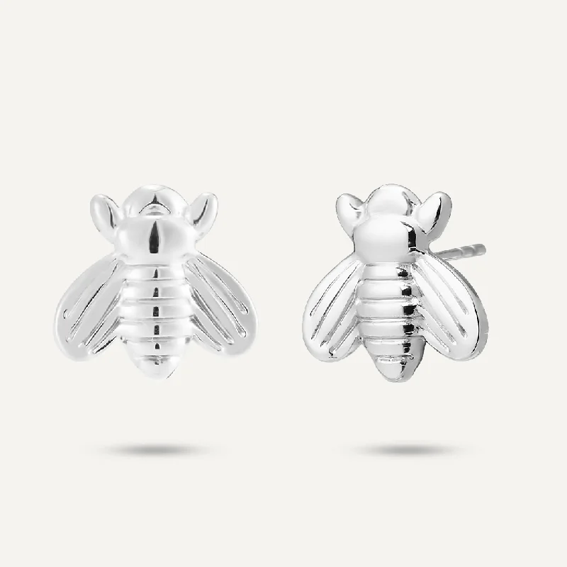 Bee Stud Earrings In Silver-Tone