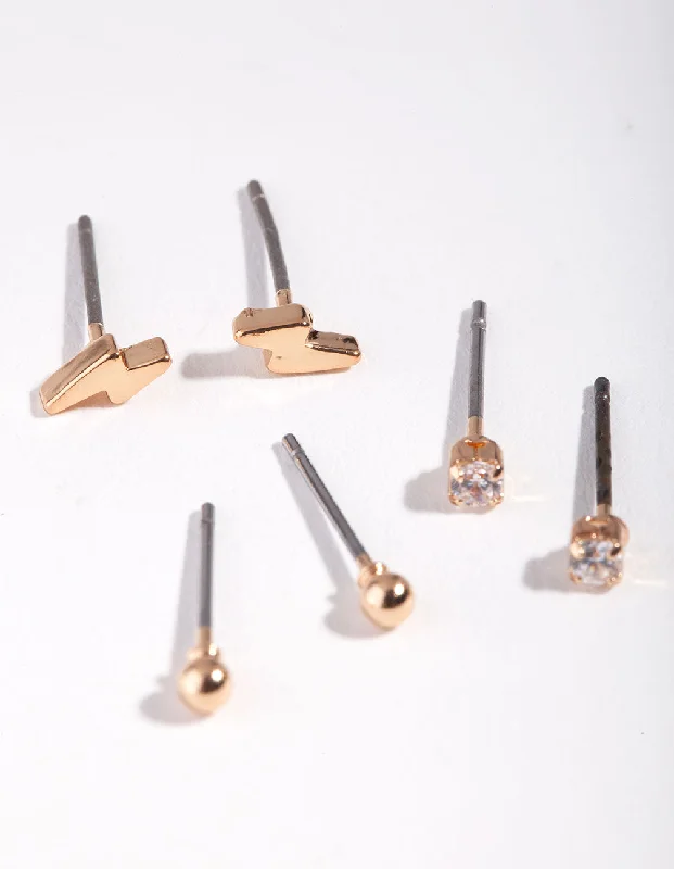 Gold Lightening Bolt & Diamante Stud Earring Pack