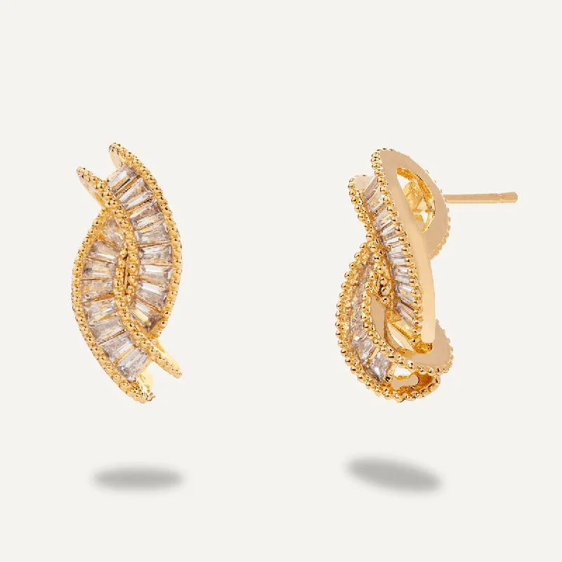 Contemporary Cubic Zirconia Stud Earrings In Gold-Tone