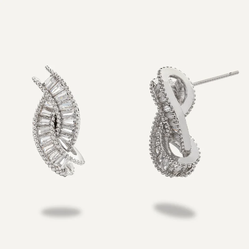 Contemporary Cubic Zirconia Stud Earrings In Silver-Tone