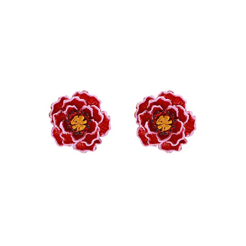 Copper Peach Blossom Red Flower Earrings