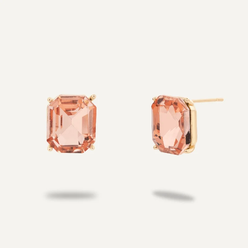 Coral Crystal Earrings In Gold-Tone