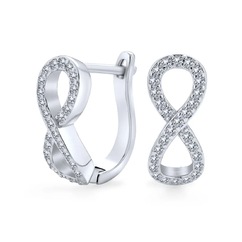 Cubic Zirconia Pave CZ Stud Earrings, Infinity Love Knot Huggie, Sterling Silver