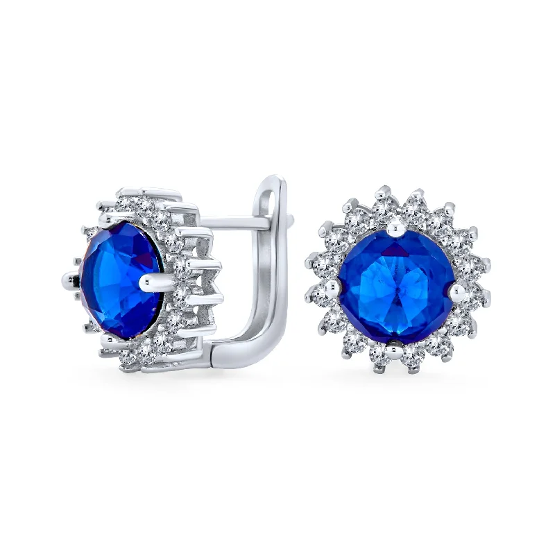 4CT Oval Royal Blue CZ Stud Earrings Simulated Sapphire Halo Sterling Silver 11MM