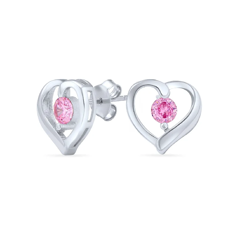 Dainty Blush Heart Pink CZ Stud Earrings Sterling Silver – Simulated Topaz