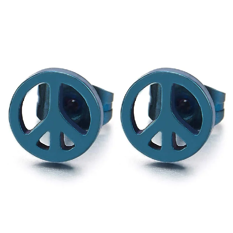 Dark Blue Anti-war Peace Sign Stud Earrings for Man and Women, Stainless Steel, Polished, 2pcs