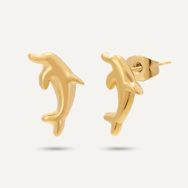 Dolphin Stud Earrings In Gold-Tone