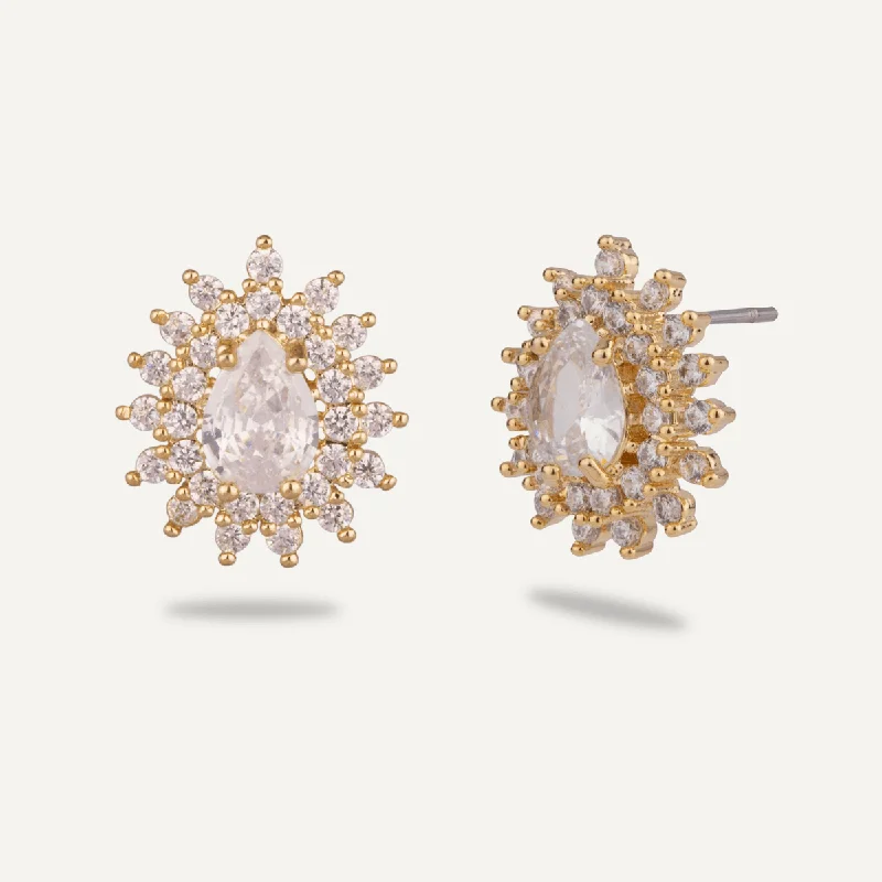 Elizabeth Cubic Zirconia Flare Stud Earrings In Gold-Tone