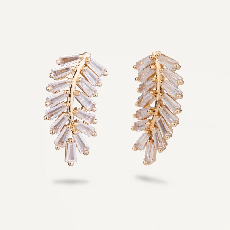 Elizabeth Cubic Zirconia Stud Leaf Earrings In Gold-Tone