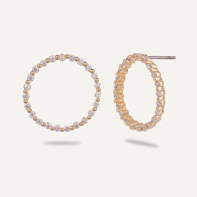 Geo Cubic Zirconia Stud Earrings In Gold-Tone