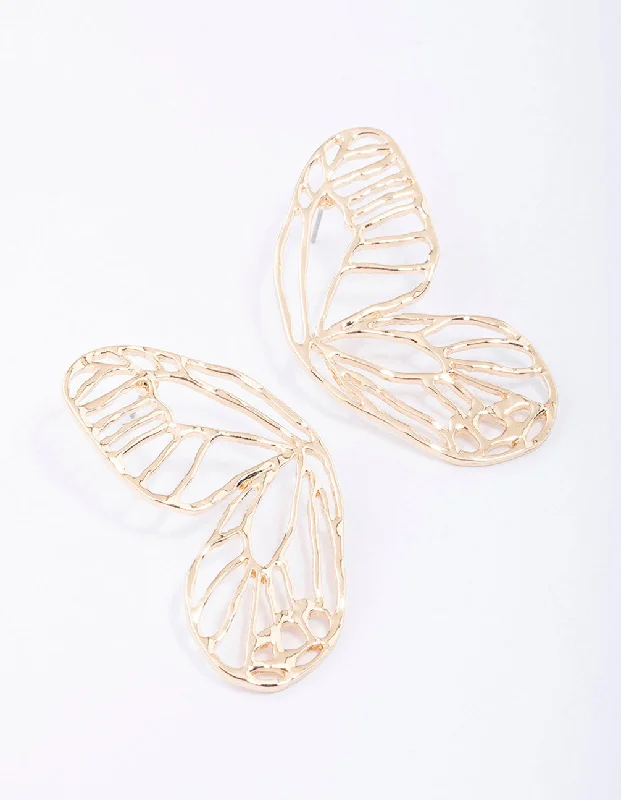 Gold Butterfly Wing Stud Earrings