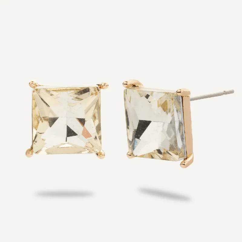 Gold Crystal Stud Earrings In Gold-Tone