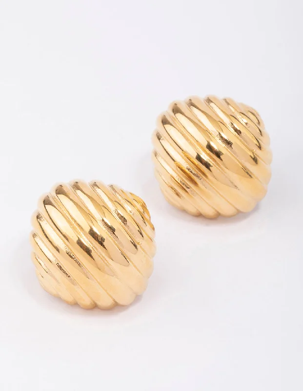 Waterproof Gold Plated Stainless Steel Croissant Textured Stud Earrings