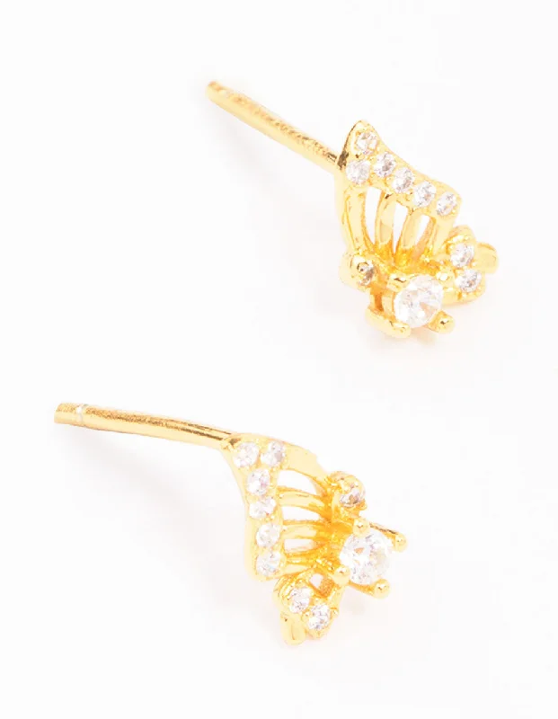 Gold Plated Sterling Silver Butterfly Wing Stud Earrings