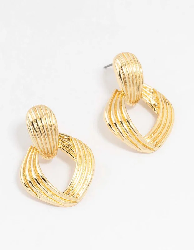 Gold Plated Vintage Door Knocker Stud Earrings