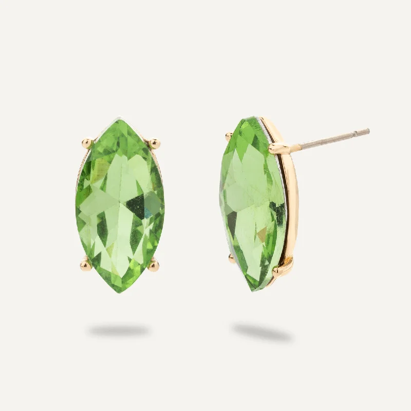 Green Crystal Stud Earrings In Gold-Tone