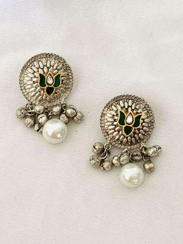 Green Ghungroo Stud Earrings