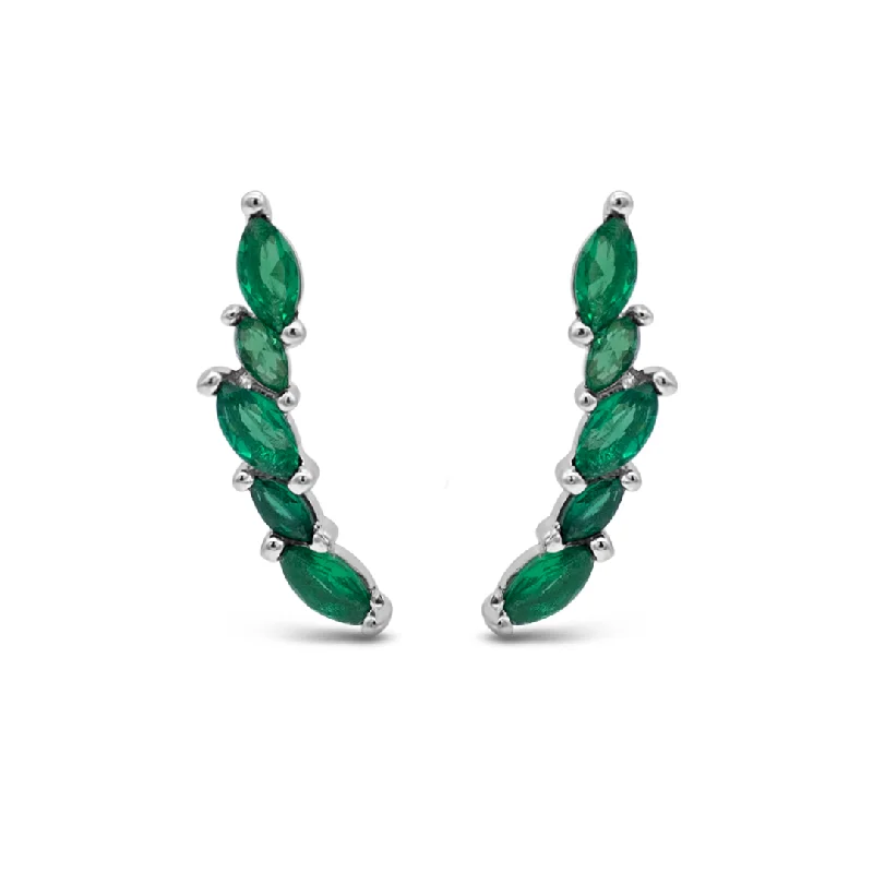 GREEN MARQUISE STONED STUD SILVER EARRING