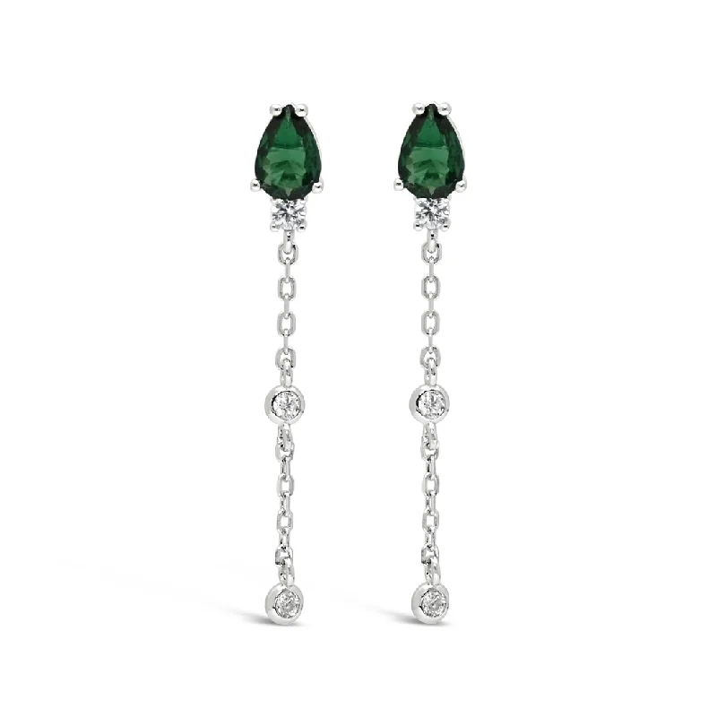 GREEN PEAR STONED STUD SILVER EARRING