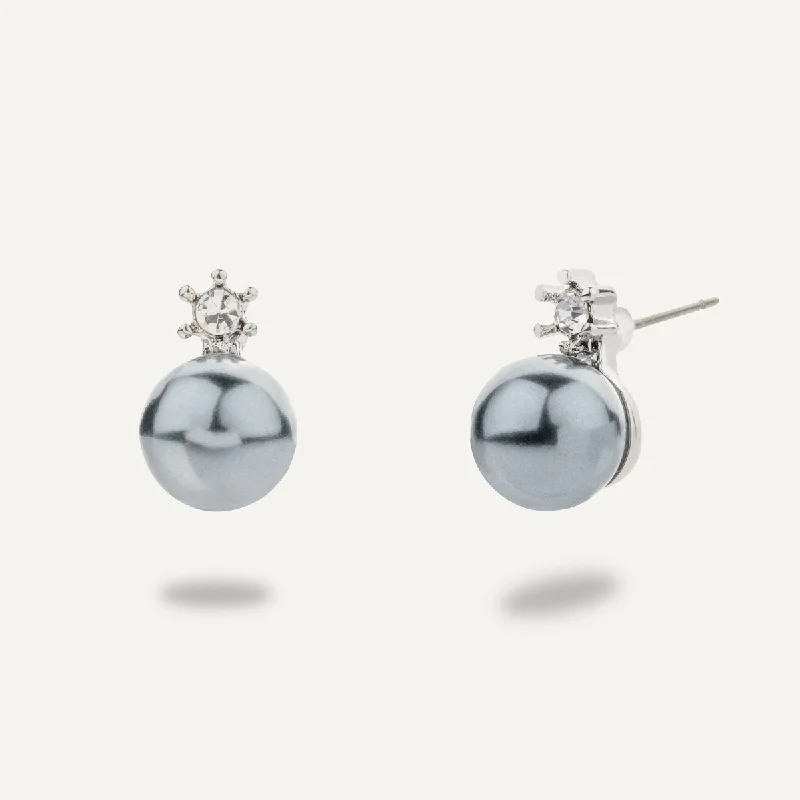 Grey Pearl & Cubic Zirconia Stud Earrings In Silver-Tone