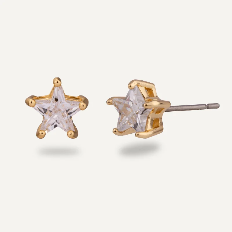 Keira Cubic Zirconia Star Stud Earrings In Gold-Tone