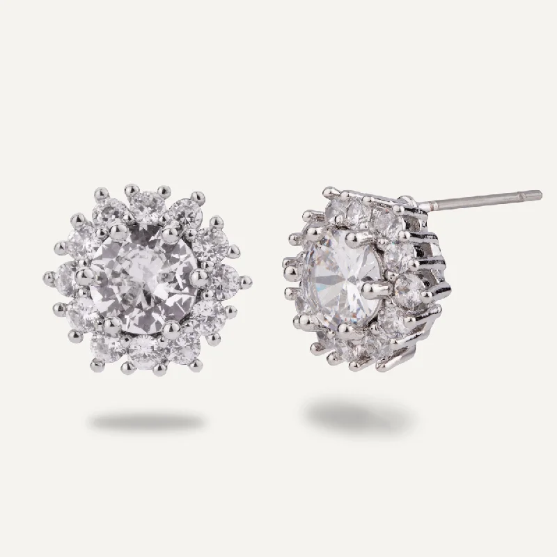 Kylie Cubic Zirconia Star Flare Stud Earrings In Silver-Tone