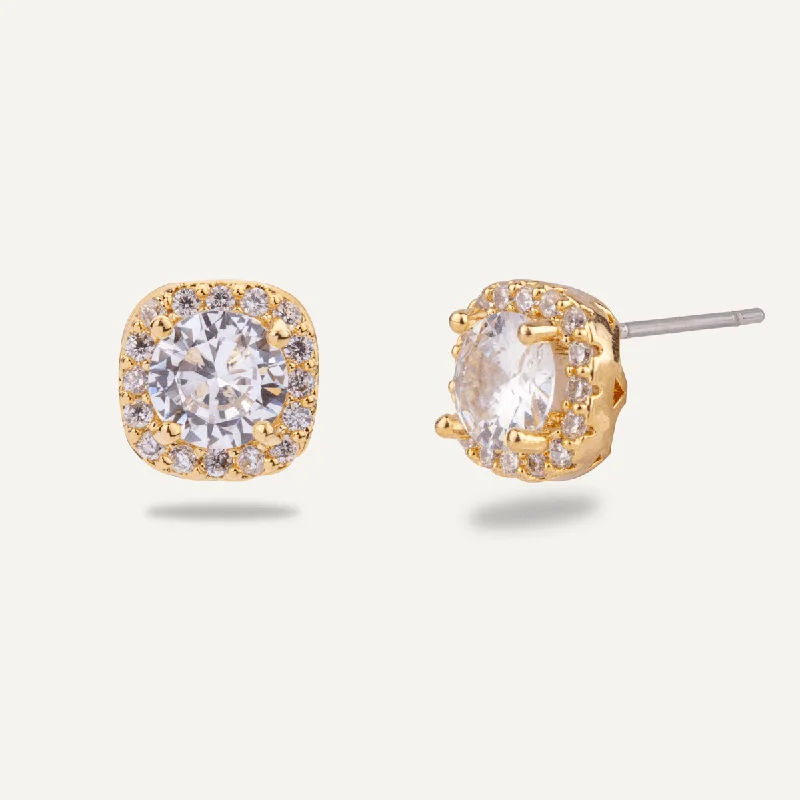 Kylie Cubic Zirconia Square Cluster Stud Earrings In Gold-Tone