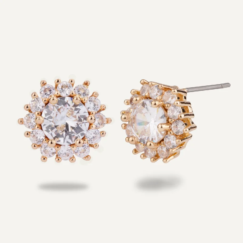 Kylie Cubic Zirconia Stud Earrings In Gold-Tone