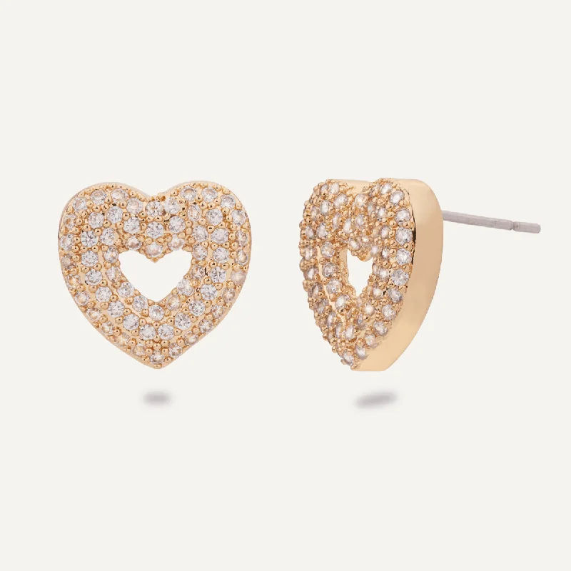 Kylie Cubic Zirconia Heart Stud Earrings In Gold-Tone