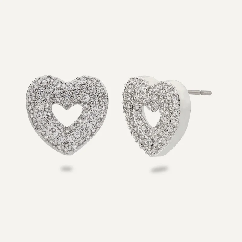 Kylie Cubic Zirconia Heart Stud Earrings In Silver-Tone