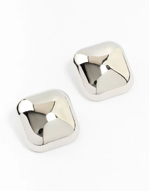 Large Rhodium Square Stud Earrings