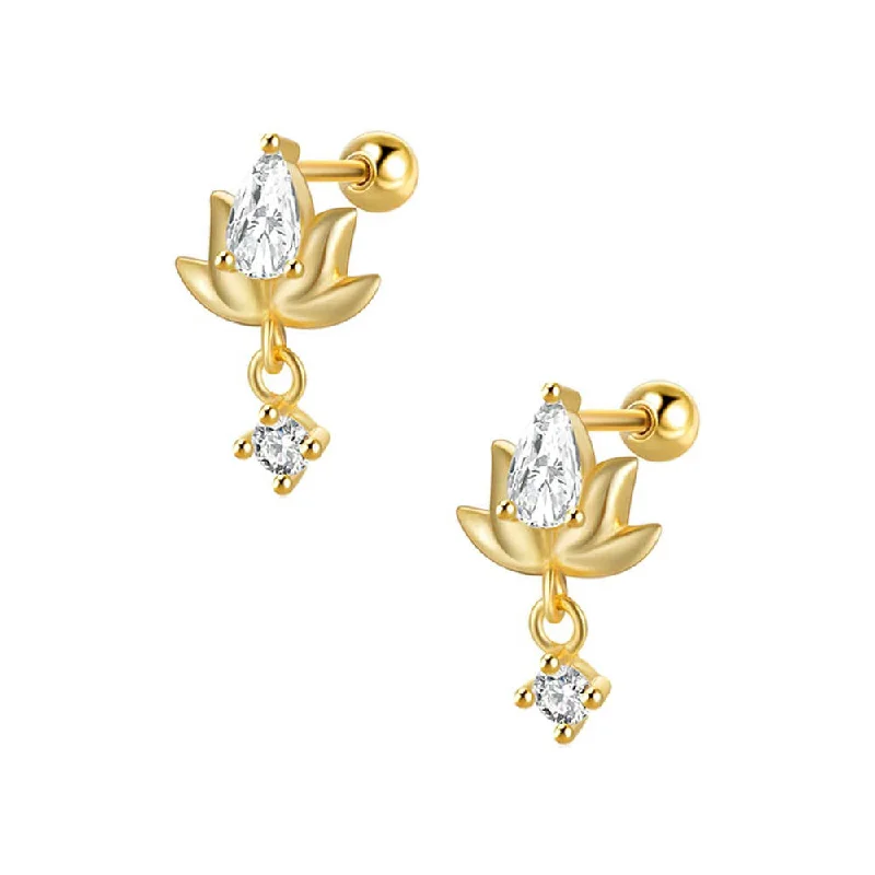 Lotus Internal Thread Ball Back Stud Earrings