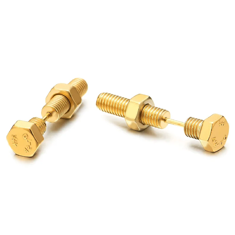 Men Women Gold Hexagon Screw Head Stud Earrings Steel Cheater Fake Ear Plugs Gauges Illusion Tunnel