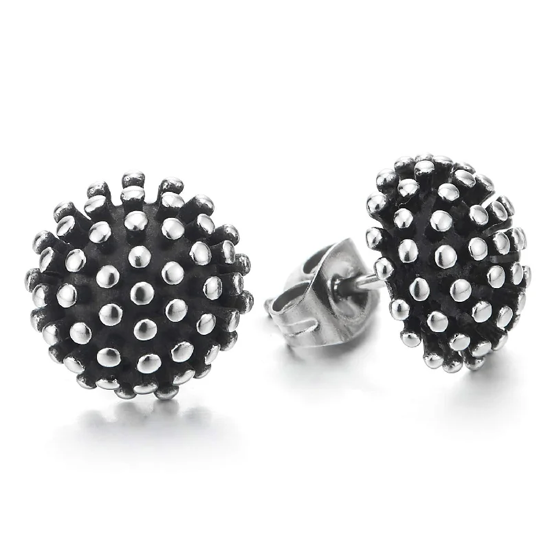 Mens Women Vintage Dotted Circle Dome Half Ball Stud Earrings in Steel, Punk Rock, Unique