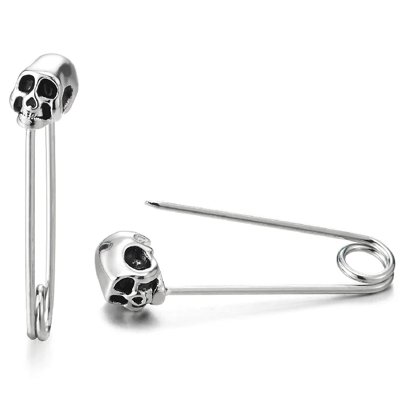 Mens Womens Stainless Steel Vintage Skull Paperclip Stud Earrings, 2 pcs