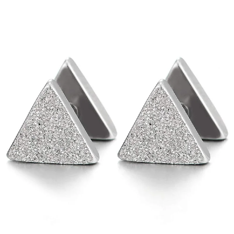 Mens Womens Steel Satin Triangle Screw Stud Earrings, Cheater Fake Ear Plugs Gauges Illusion Tunnel