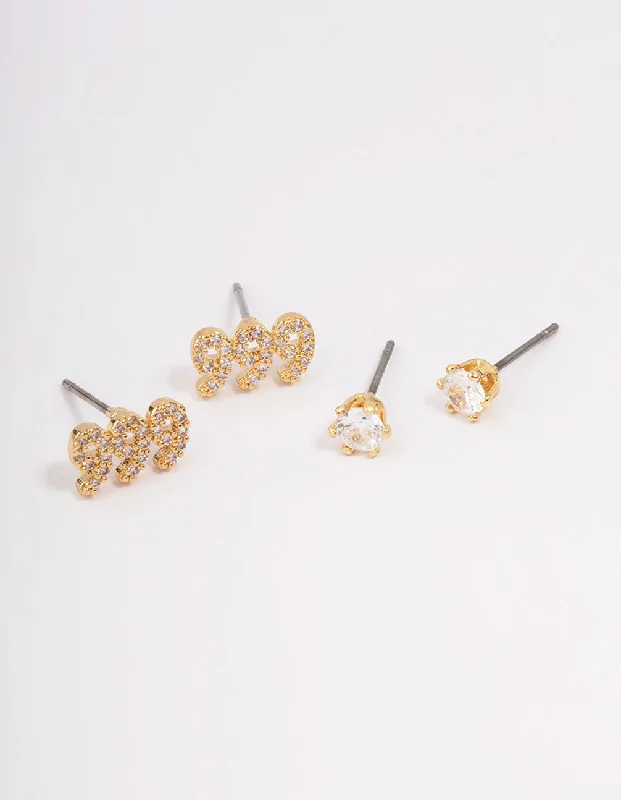 Gold Plated Cubic Zirconia Angel Number 999 Stud Earring Pack